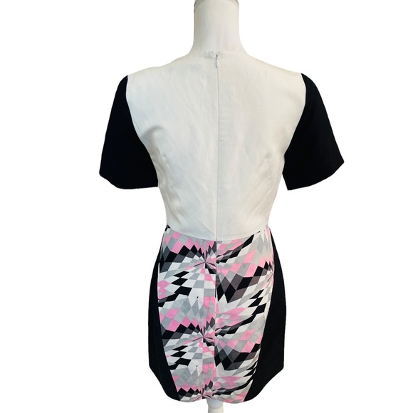 Tibi Black Pink White Abstract Color Block Silk Linen Dress Colorful Career Wear - Picture 4 of 11